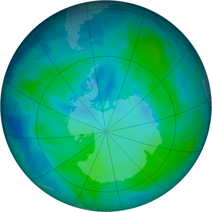 Antarctic ozone map for 09 February 2013